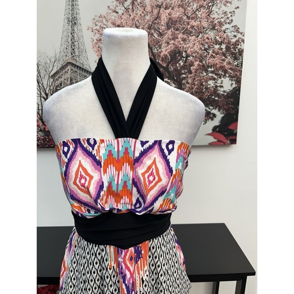 J.F.W Women’s Long Dress With Pockets Size L Halter Neck Geometric Padded Bra - Picture 3 of 9